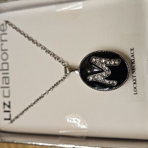 Liz Claiborne Black and Silver Pendant Locket Necklace